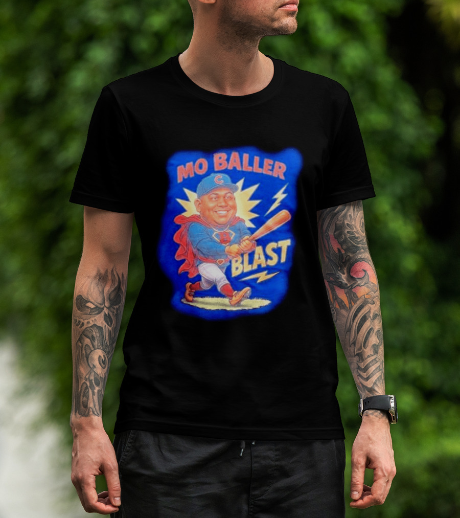 Mo Baller Blast Chicago Cubs Cartoon Superhero Baseball Player T-Shirt