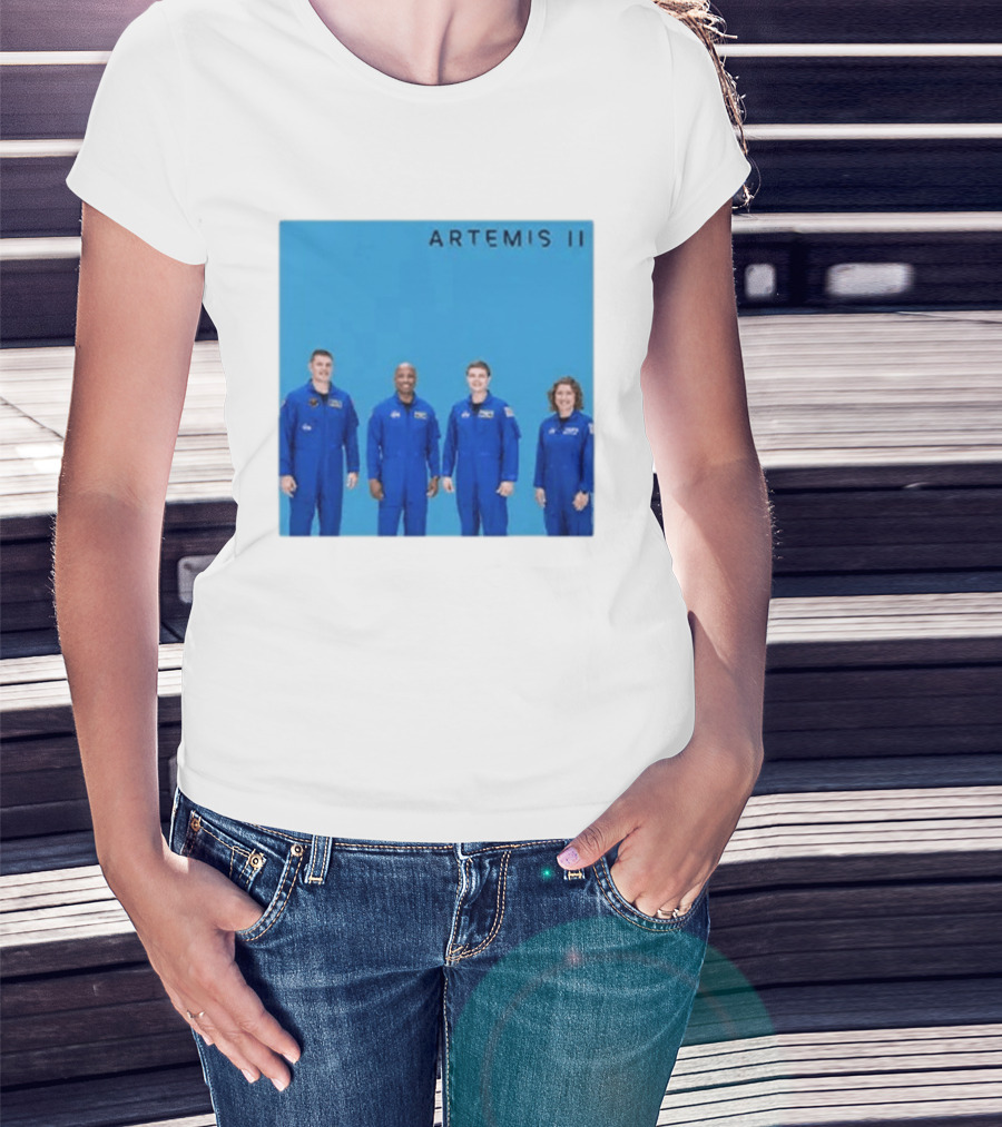 NASA Artemis II Crew Astronauts In Blue Flight Suits Mission Patch T-Shirt