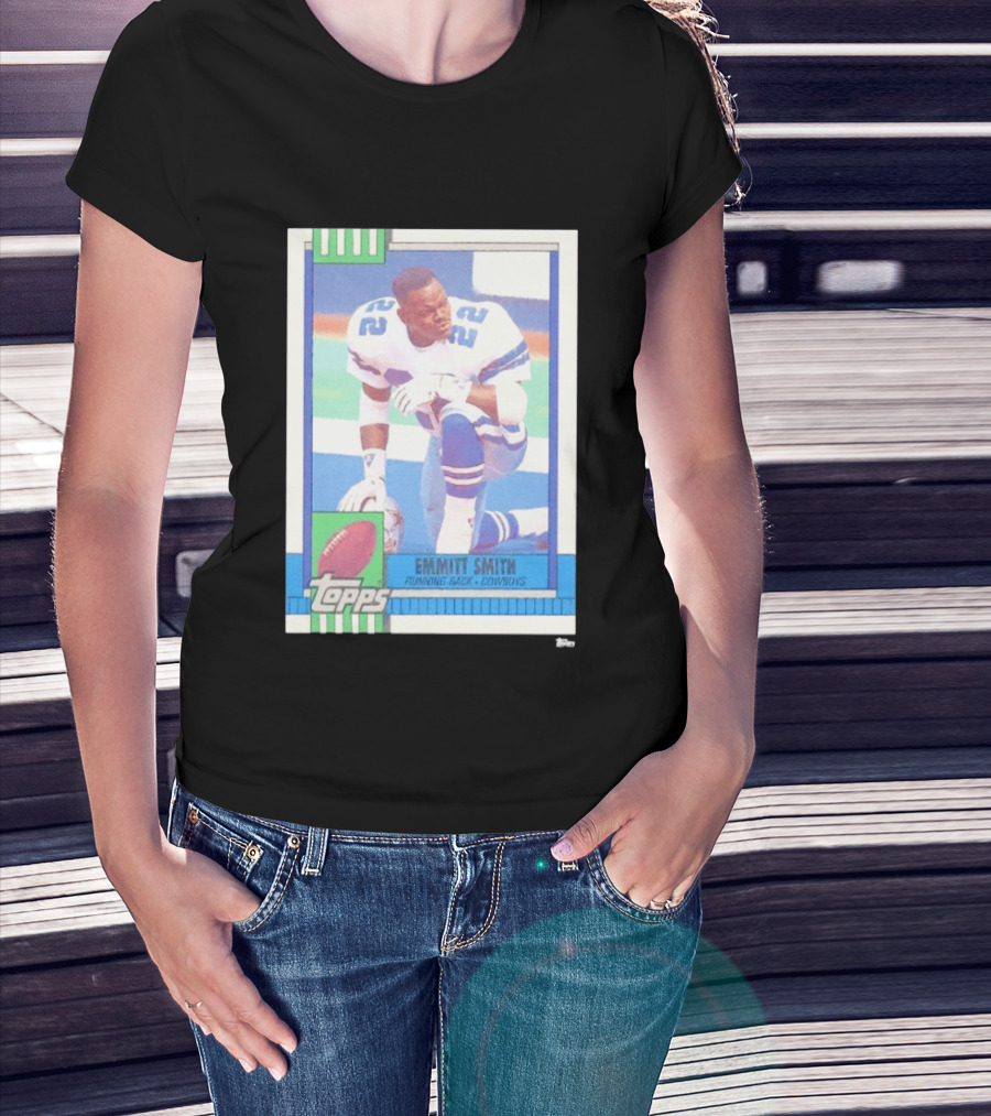 Emmitt Smith Topps Trading Card Running Back Cowboys Football Player T-Shirt