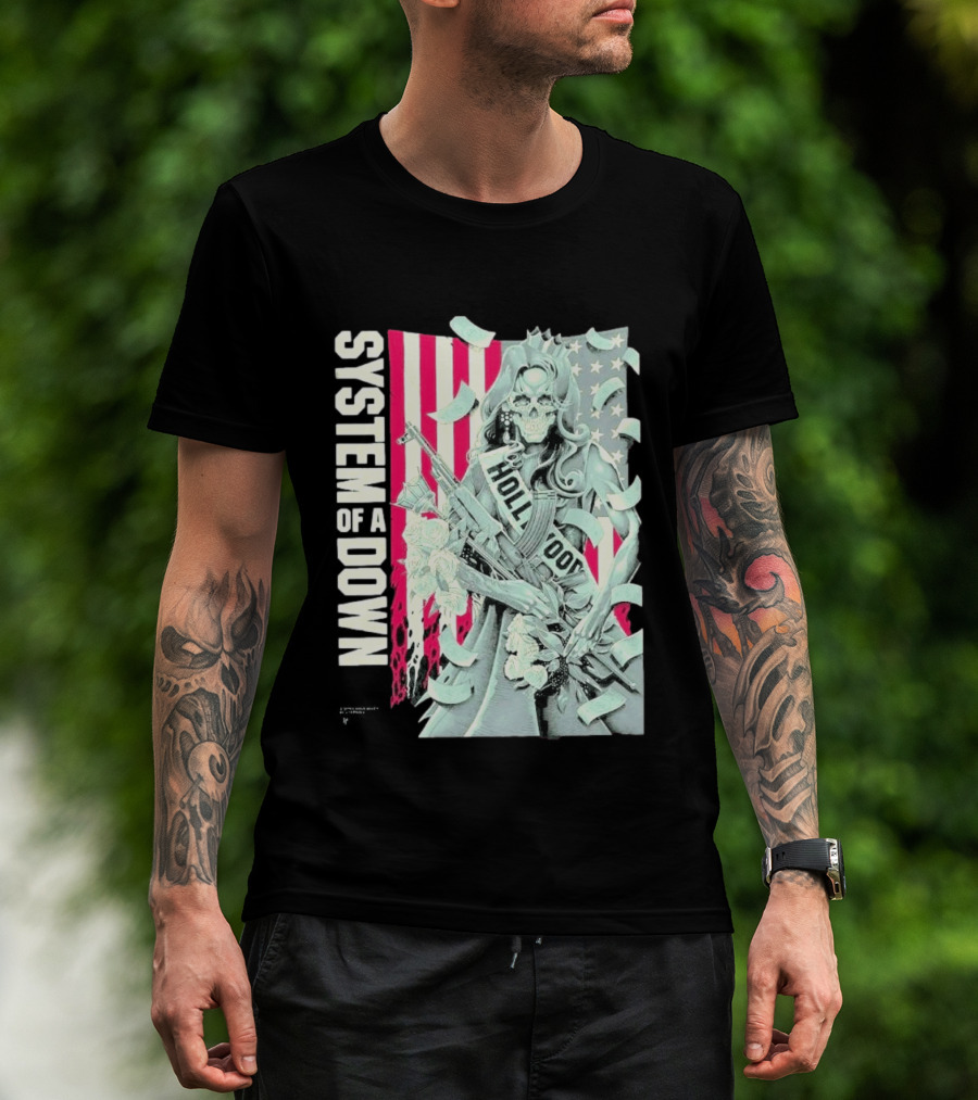 System Of A Down Limited Edition By Luke Preece American Gun Roses T-Shirt