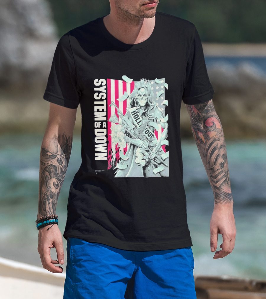 System Of A Down Limited Edition By Luke Preece American Gun Roses T-Shirt