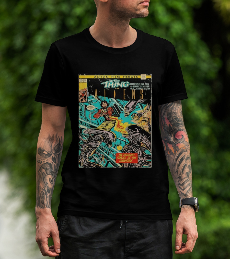 The Thing Vs Aliens MacReady Action Film Heroes Comic The Deadliest Forces In The Universe T-Shirt
