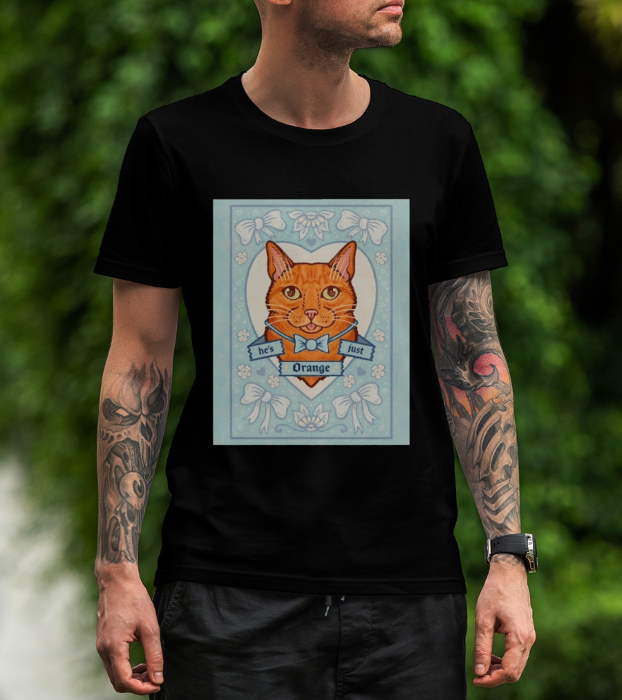 He's Just Orange Cat Floral Bow Blue T-Shirt