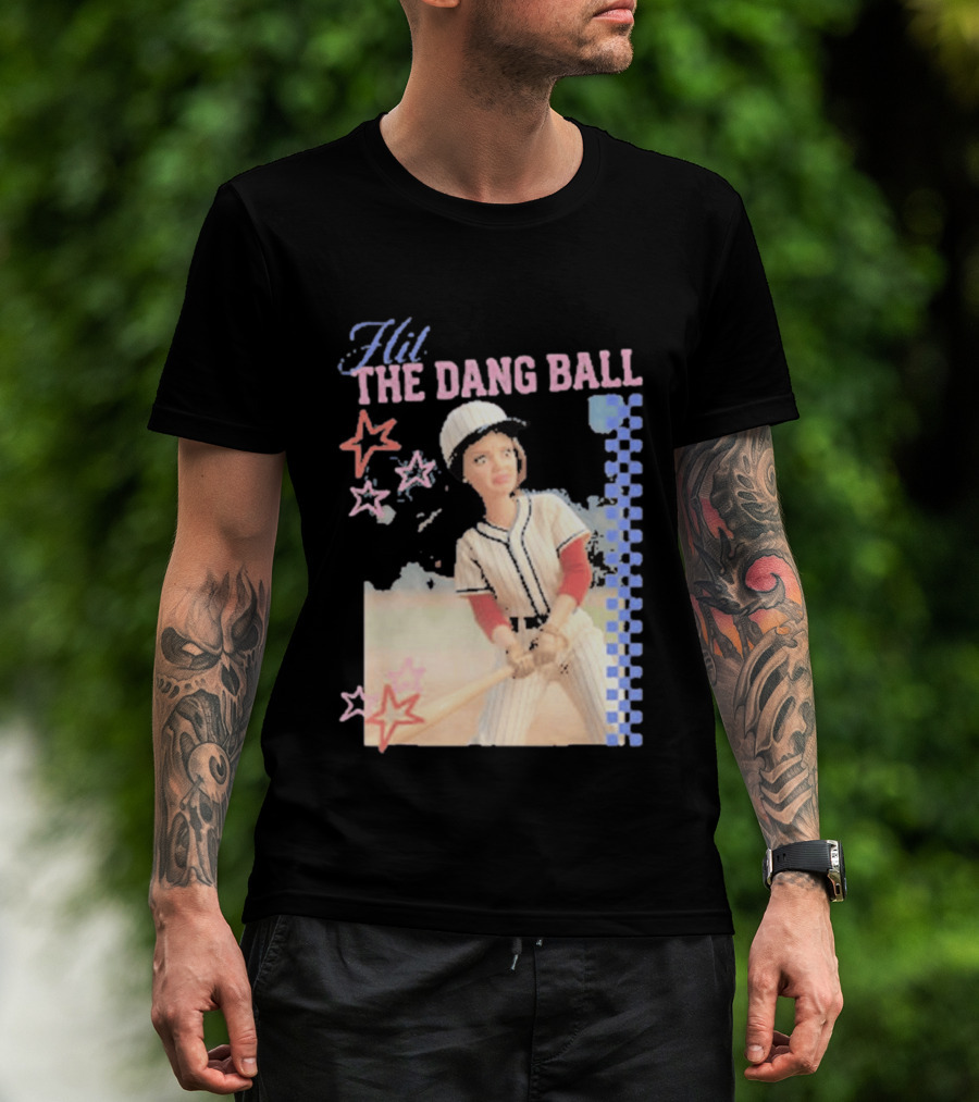 Hit The Dang Ball Vintage Baseball Player With Stars And Blue Checkerboard T-Shirt