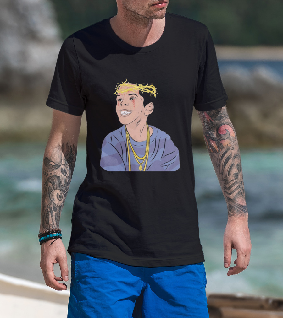 Flygod 10 Year Anniversary Unique Graphic With Golden Crown And Tearful Smile T-Shirt