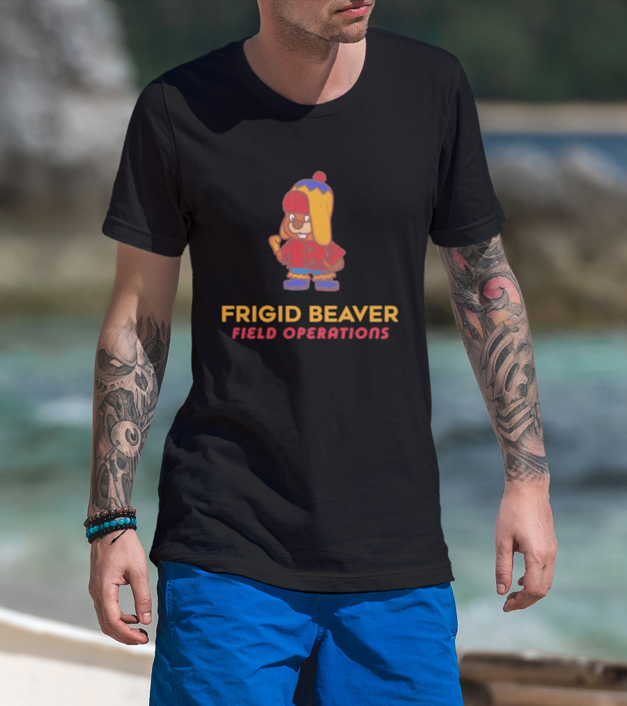Frigid Beaver Field Operations Cold Weather Adventure Cartoon T-Shirt