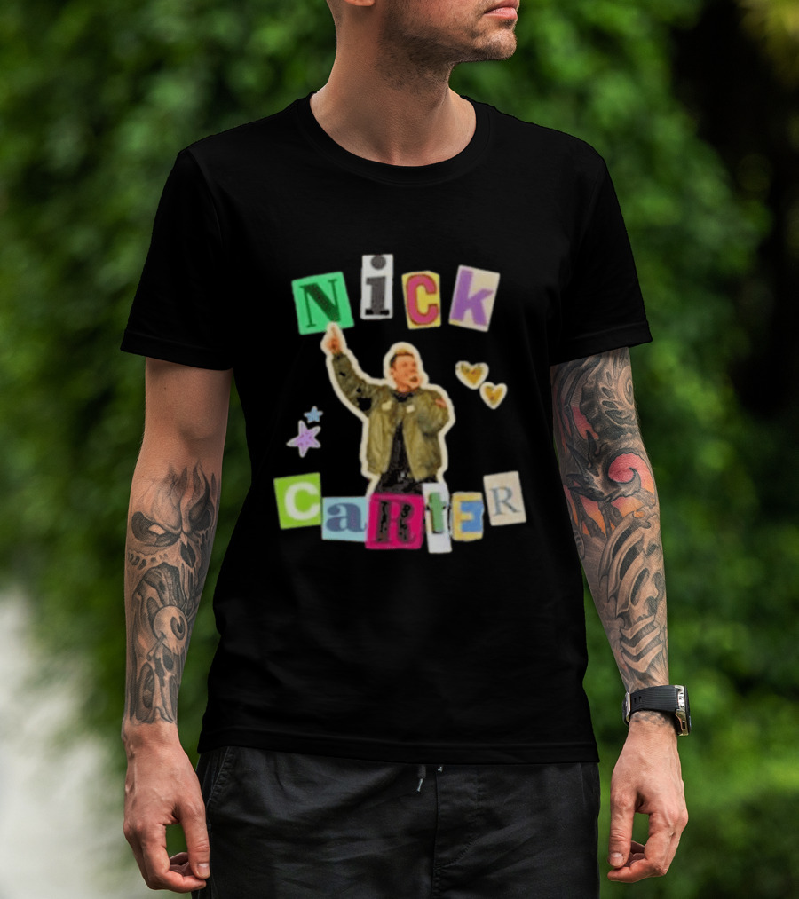 Nick Carter Love Life Tragedy Old School Scrapbook Hearts And Stars Collage T-Shirt