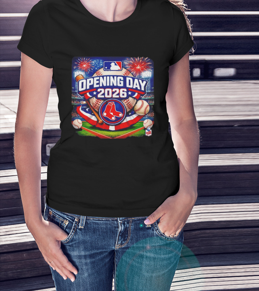 Boston Red Sox MLB Opening Day 2026 Baseball Season Fireworks Stadium T-Shirt
