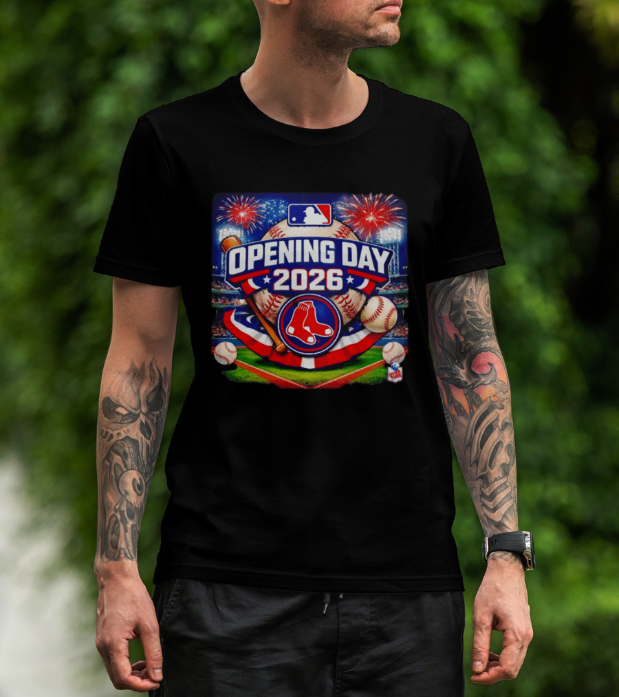 Boston Red Sox MLB Opening Day 2026 Baseball Season Fireworks Stadium T-Shirt