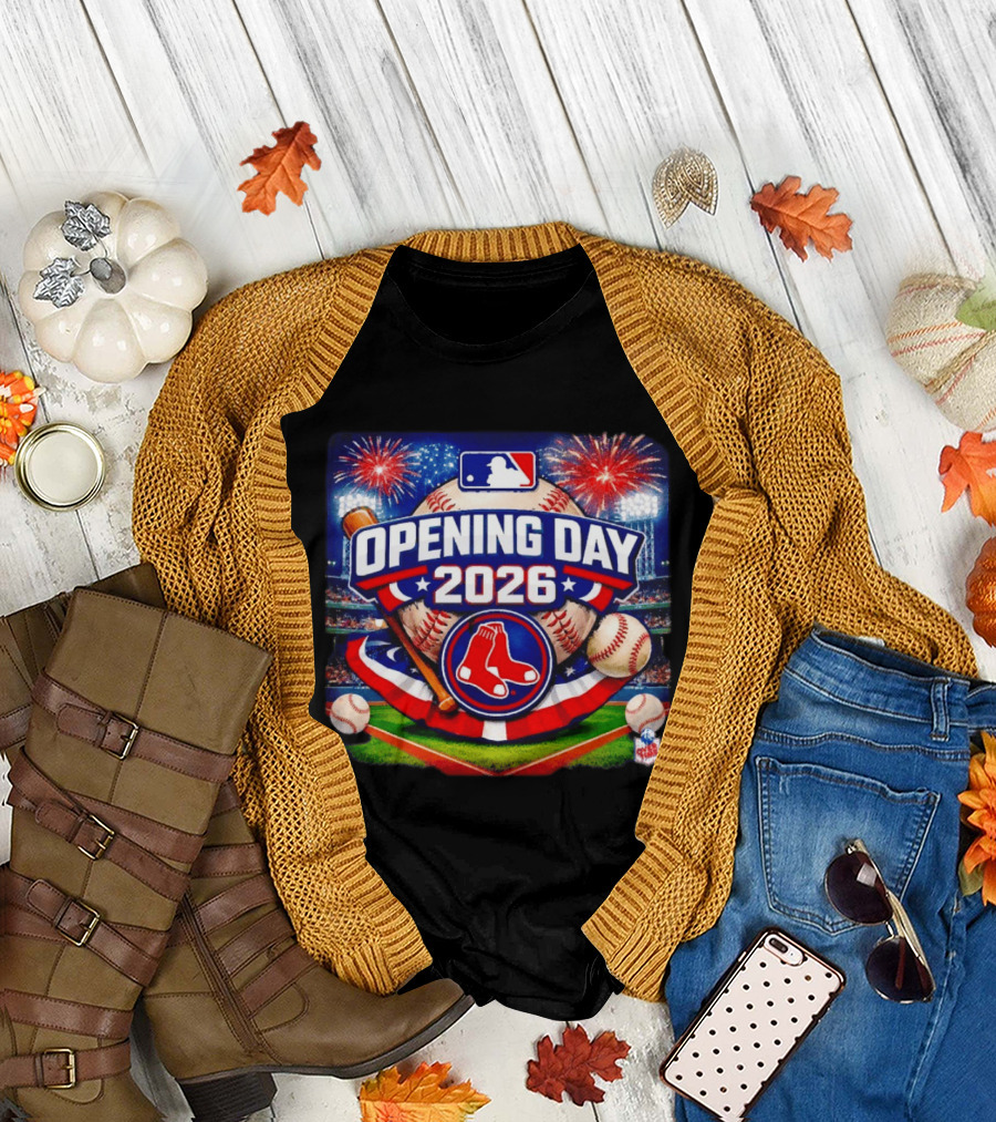 Boston Red Sox MLB Opening Day 2026 Baseball Season Fireworks Stadium T-Shirt