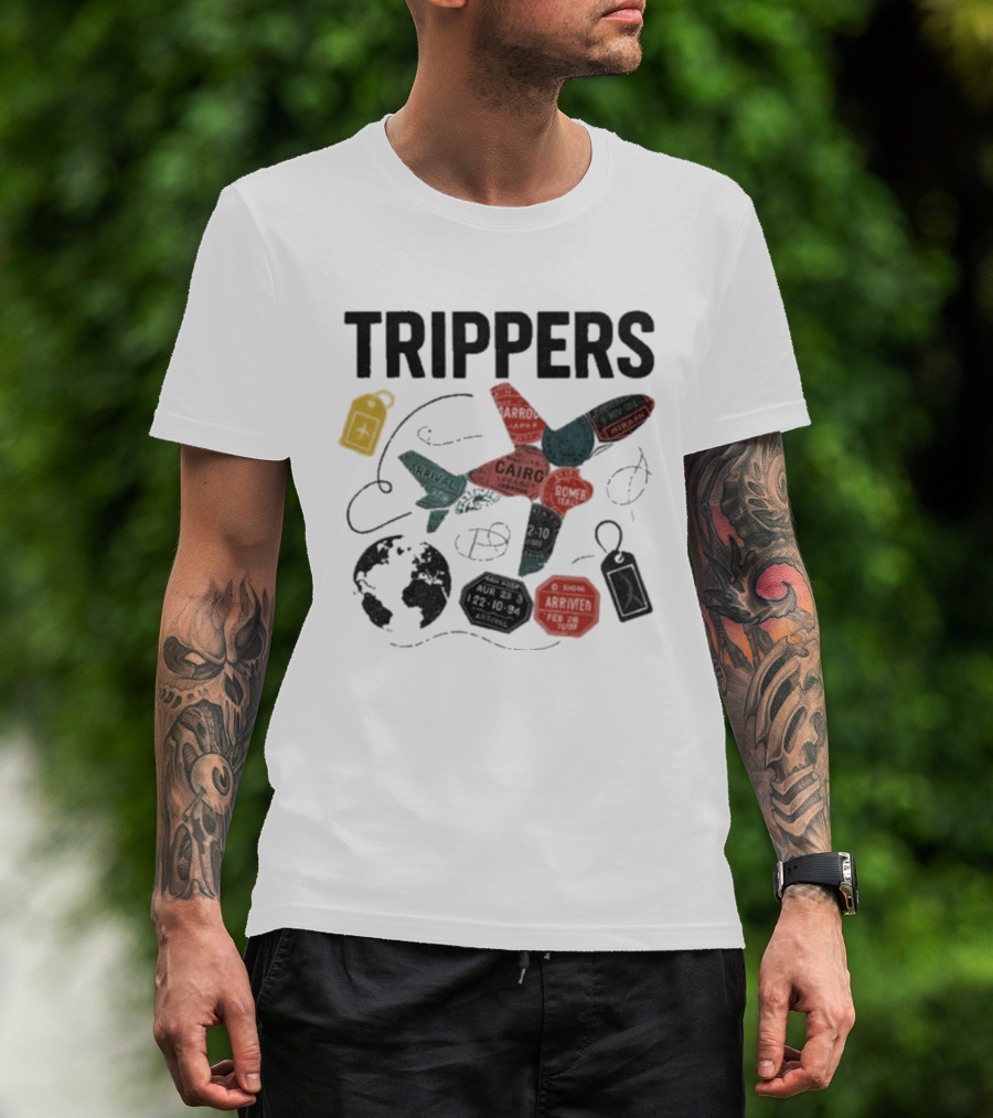 Trippers Travel Adventure World Map Airplane Arrivals Cairo Luggage Tags T-Shirt