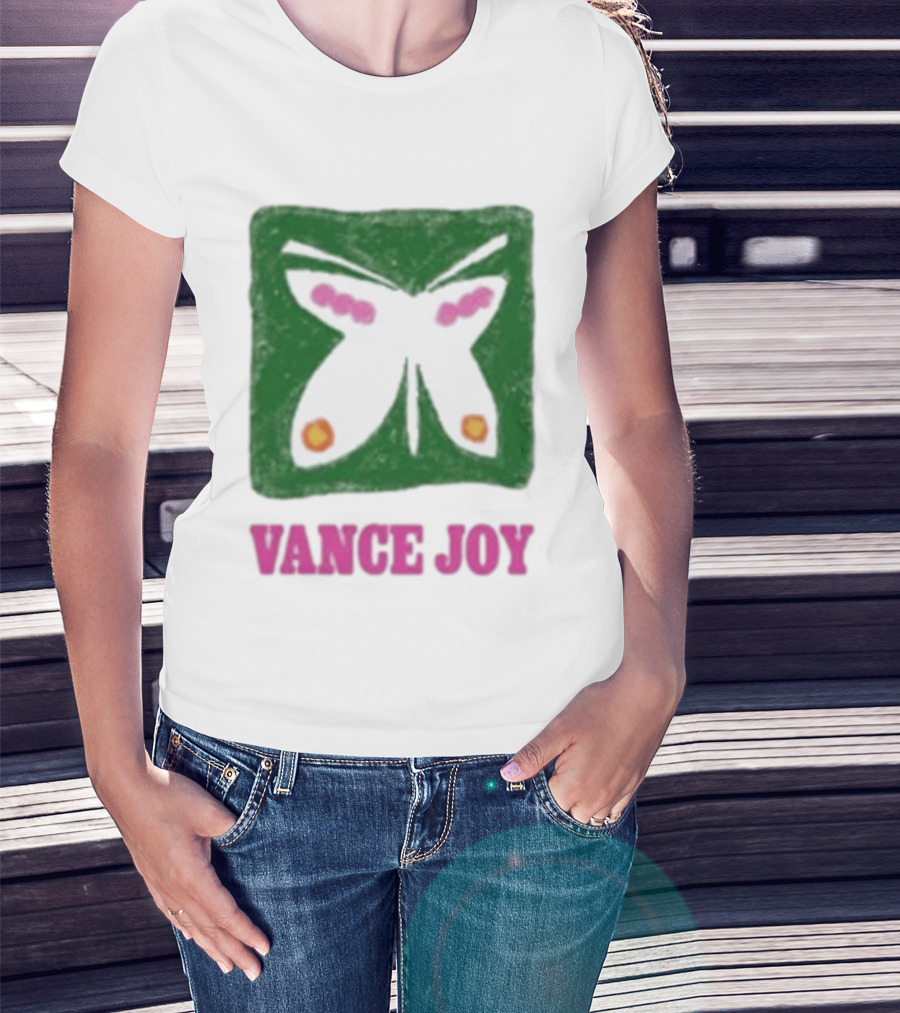 Vance Joy Butterfly Green Pink White T-Shirt