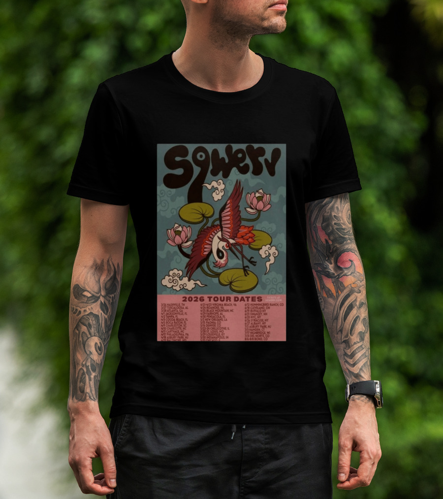 Sqwerv Summer Tour 2026 Crane Lotus Clouds Tour Dates Nashville Tarrytown Jacksonville Chapel Hill Atlanta Eureka Sonoma Santa Barbara T-Shirt