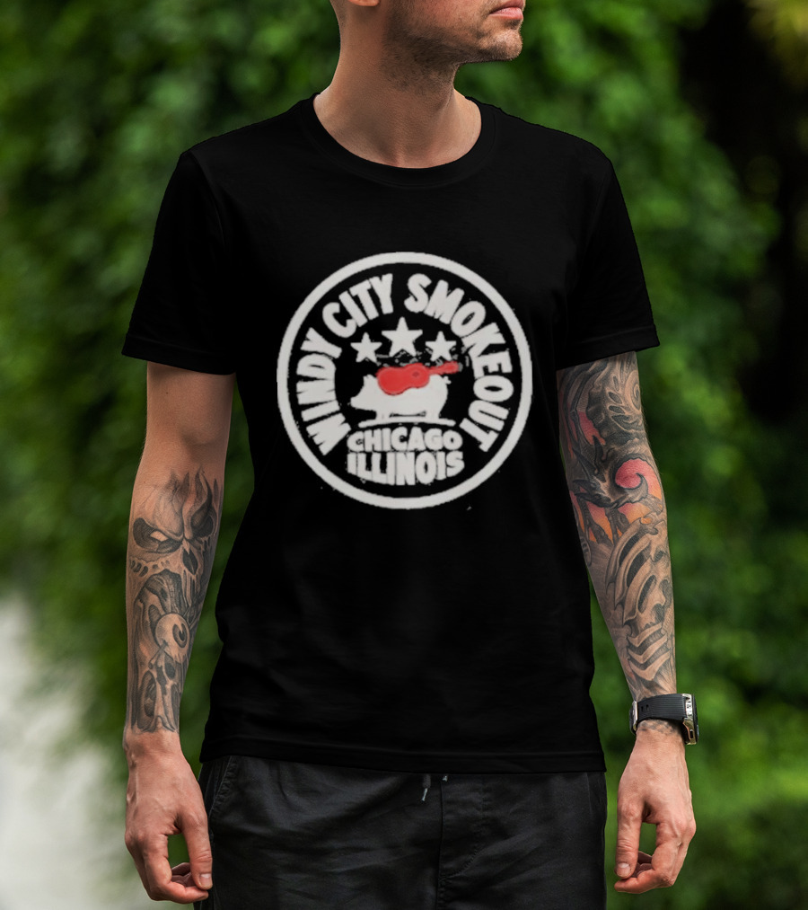 Windy City Smokeout Chicago Illinois Pig Guitar Stars T-Shirt