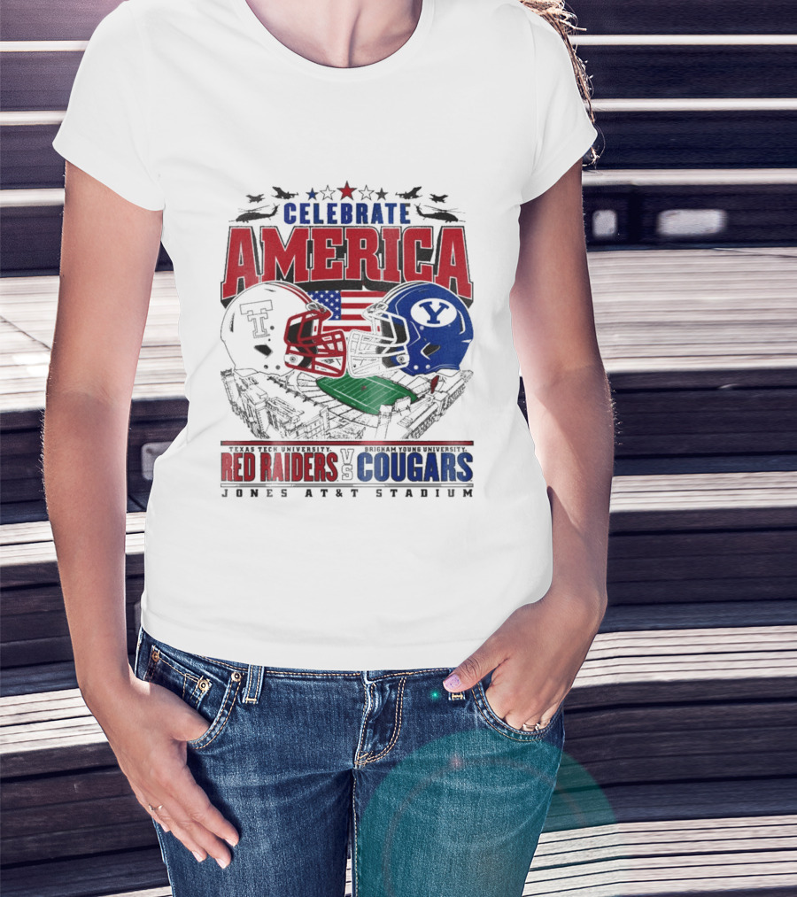 Celebrate America Game Day 2025 Texas Tech Red Raiders Vs Brigham Young Cougars Jones AT&T Stadium T-Shirt