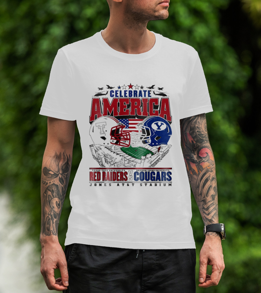 Celebrate America Game Day 2025 Texas Tech Red Raiders Vs Brigham Young Cougars Jones AT&T Stadium T-Shirt