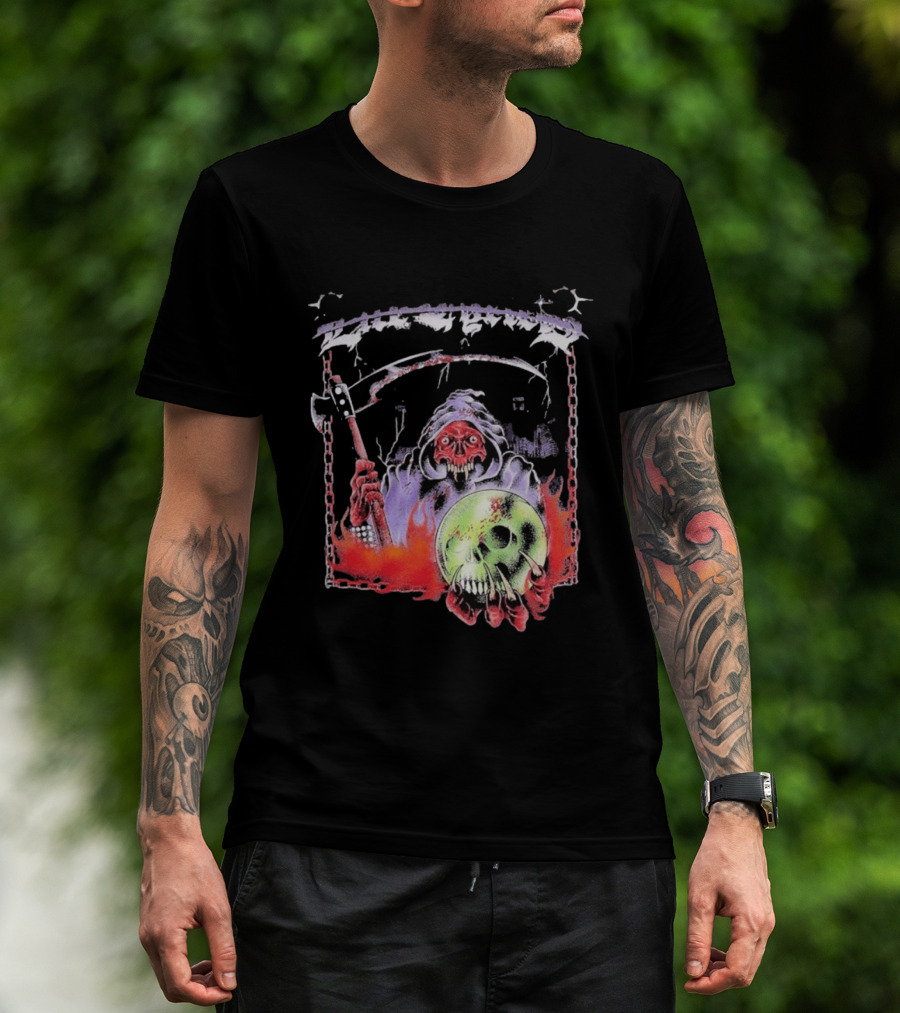 Life Cycles Skeleton Grim Reaper Holding Skull With Scythe Medieval Gothic T-Shirt