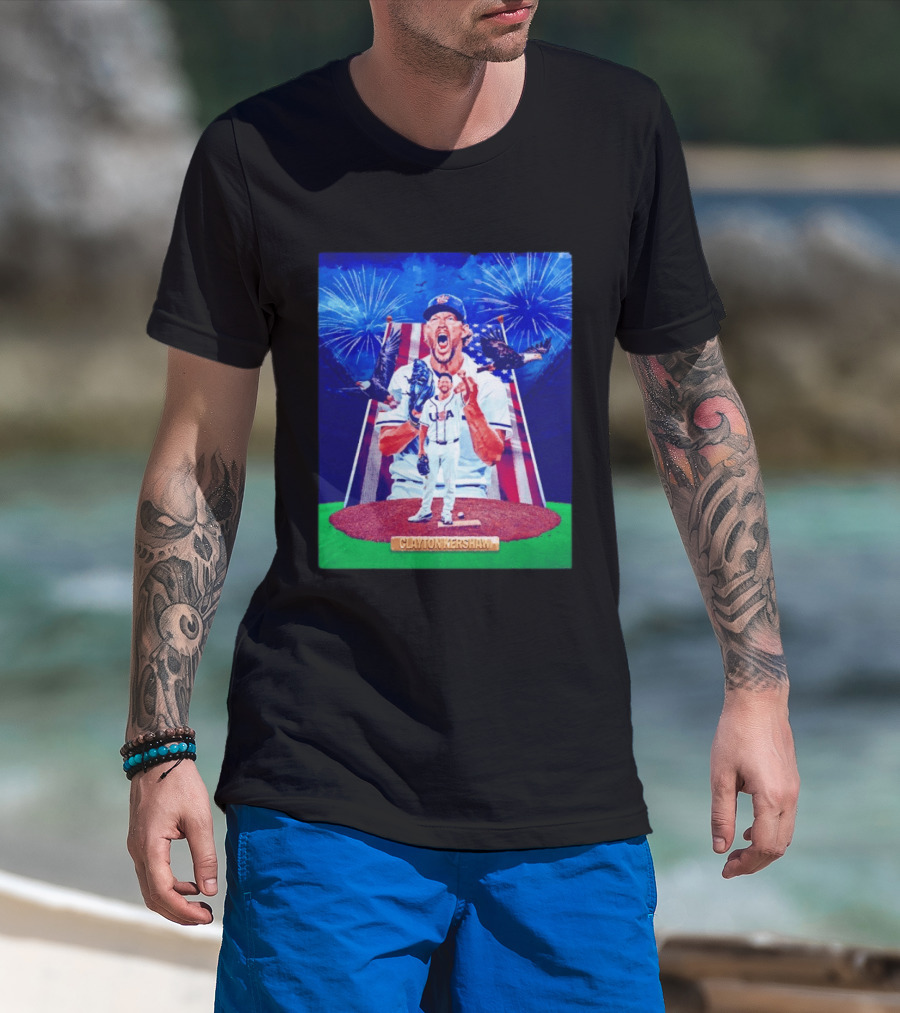 Clayton Kershaw USA Baseball Patriotic Celebration With Eagles And Fireworks T-Shirt