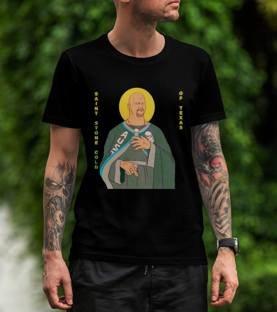 Men Saint Stone Cold Of Texas 3 16 Day Steve Austin Wrestling Icon Illustrated Halo T-Shirt