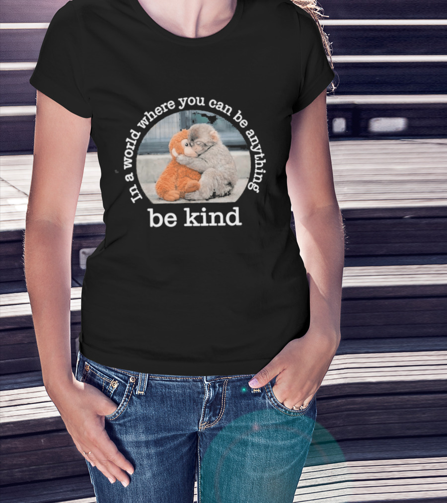 In A World Where You Can Be Anything Be Kind Monkey Hug Positive T-Shirt