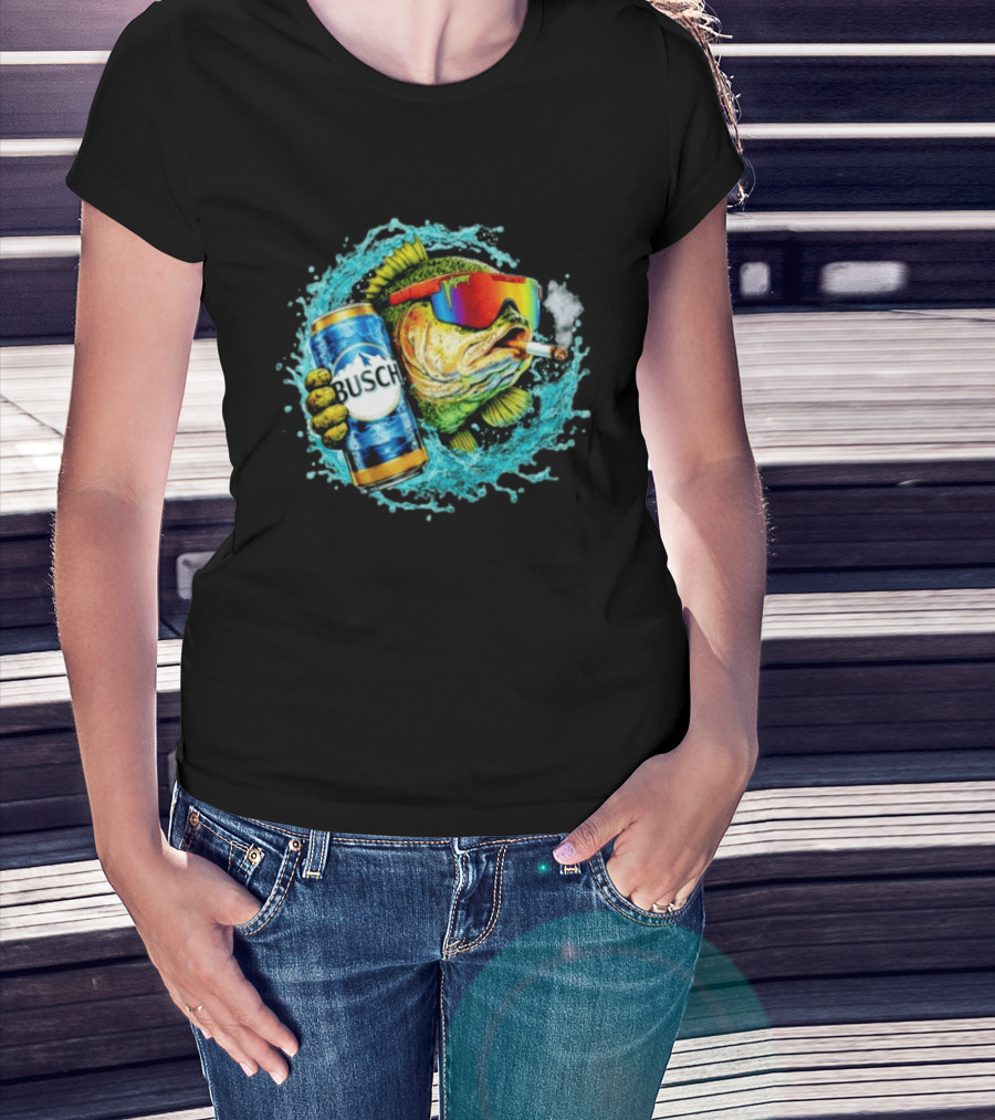 Busch Beer Fish With Sunglasses And Cigarette Splashing Water T-Shirt