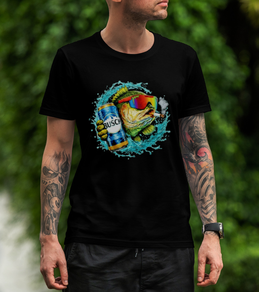 Busch Beer Fish With Sunglasses And Cigarette Splashing Water T-Shirt