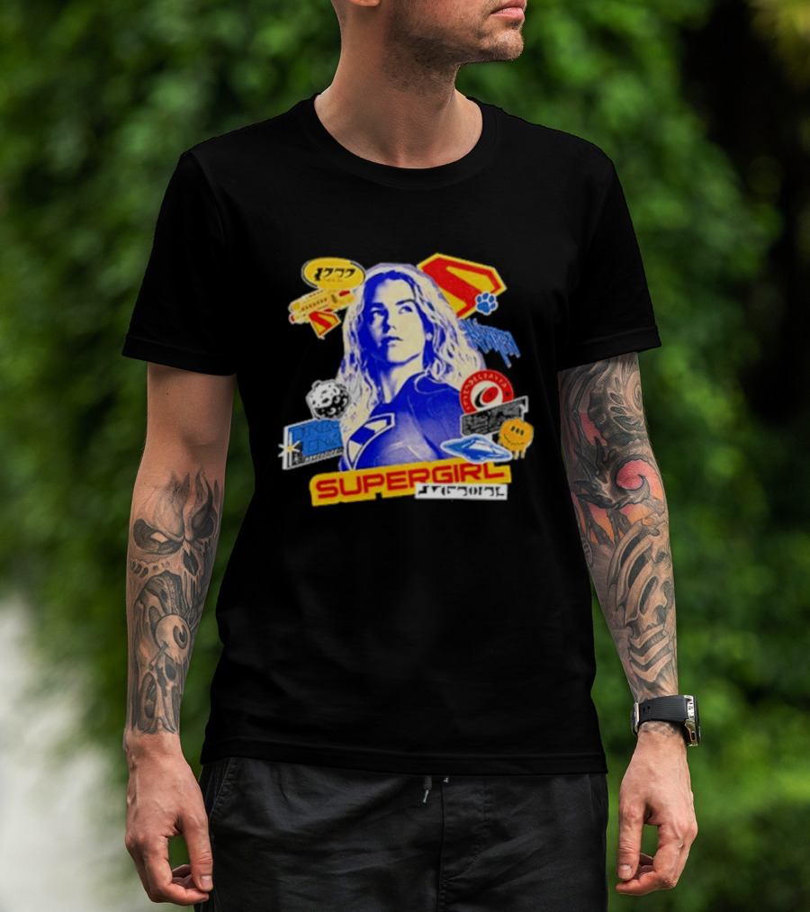 Supergirl Kryptonian Hero Pop Art Sticker Collage T-Shirt