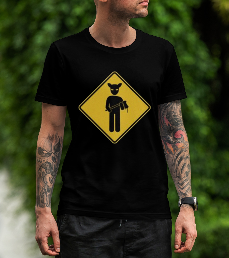 Lamb Mask Caution Sign Horror Icon Warning T-Shirt