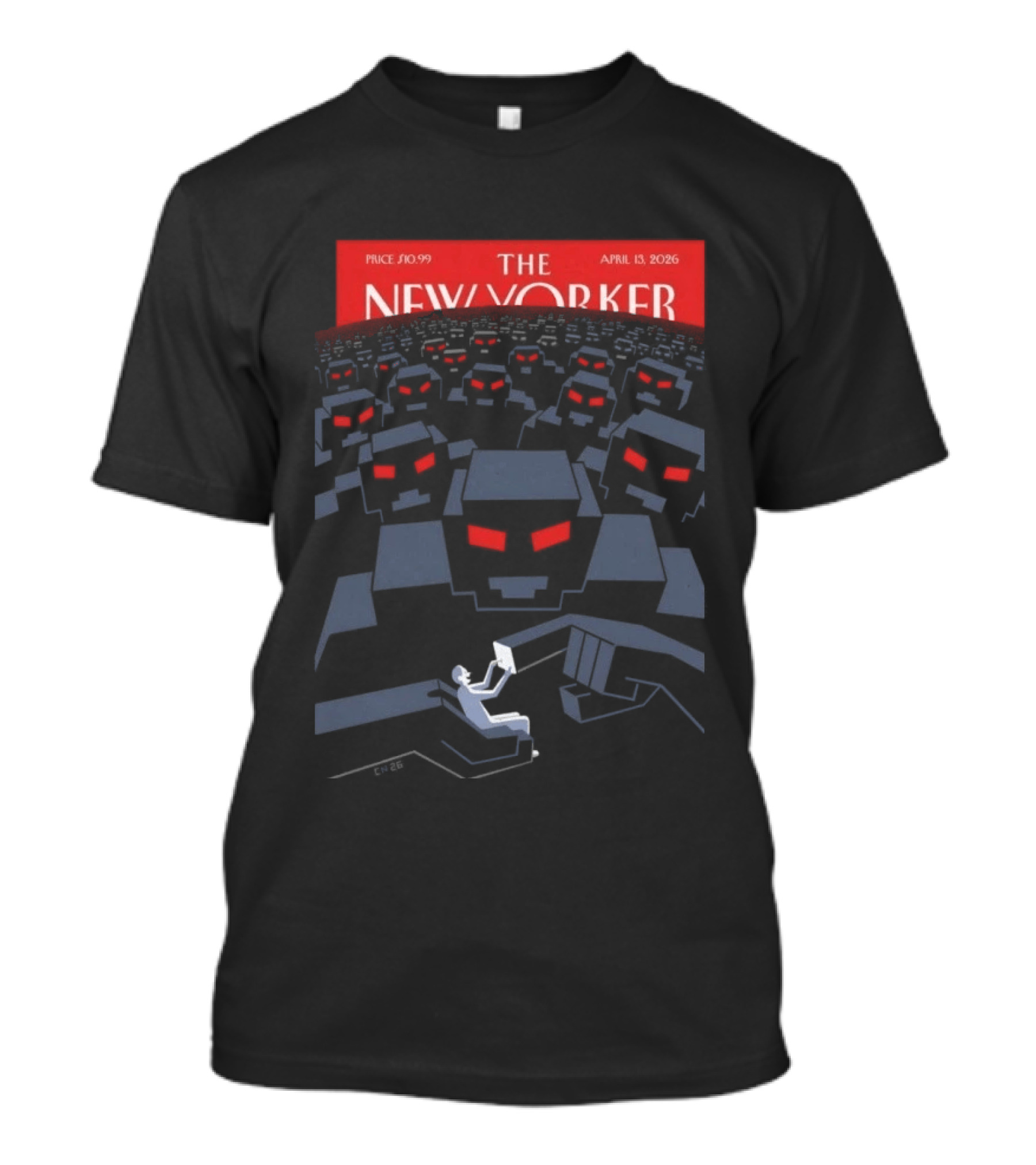 The New Yorker April 13 2026 Christoph Niemann "New Horizons" Cover Art Featuring Robot Crowd Scene T-Shirt