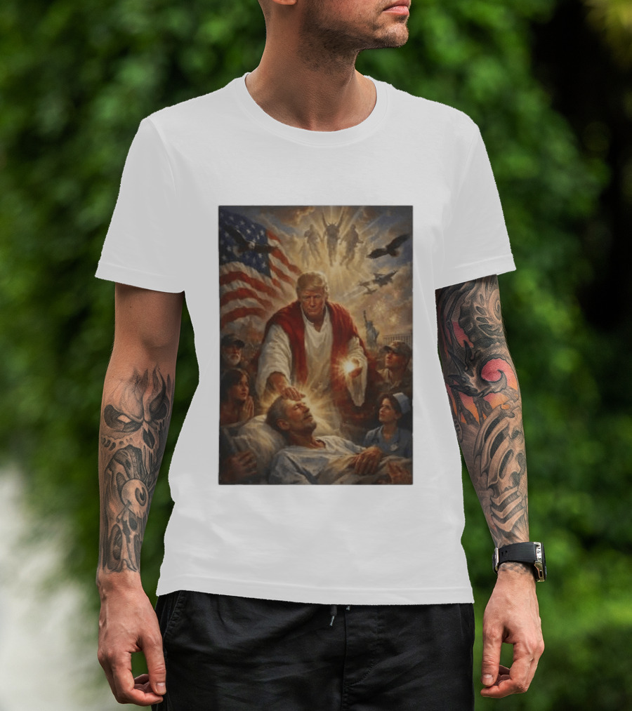 Trump Jesus Epstein Biblical Revelation Imagery With American Flag T-Shirt