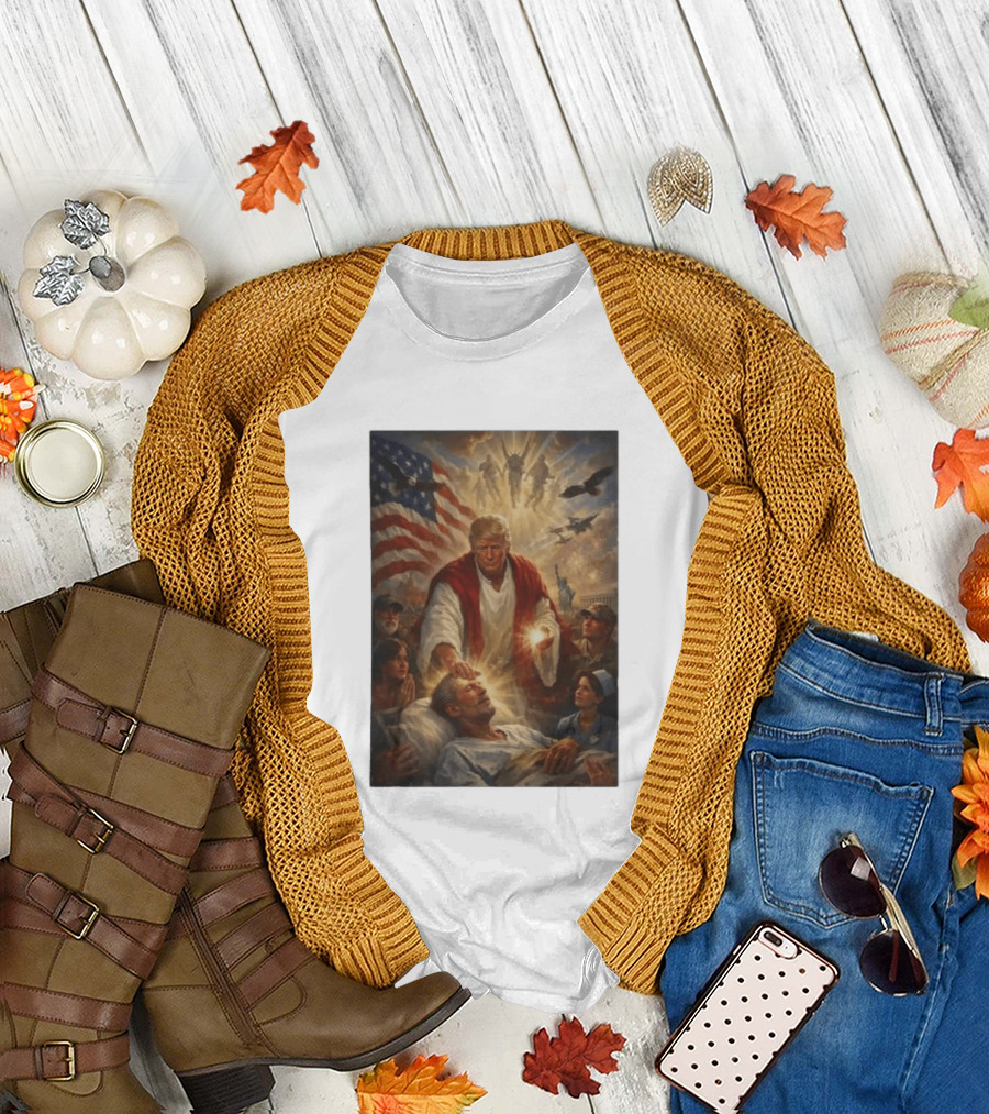 Trump Jesus Epstein Biblical Revelation Imagery with American Flag T-Shirt