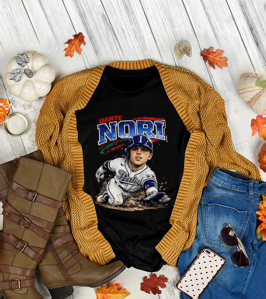 Dante Nori Italy Baseball Classic Caricature Sliding Player T-Shirt