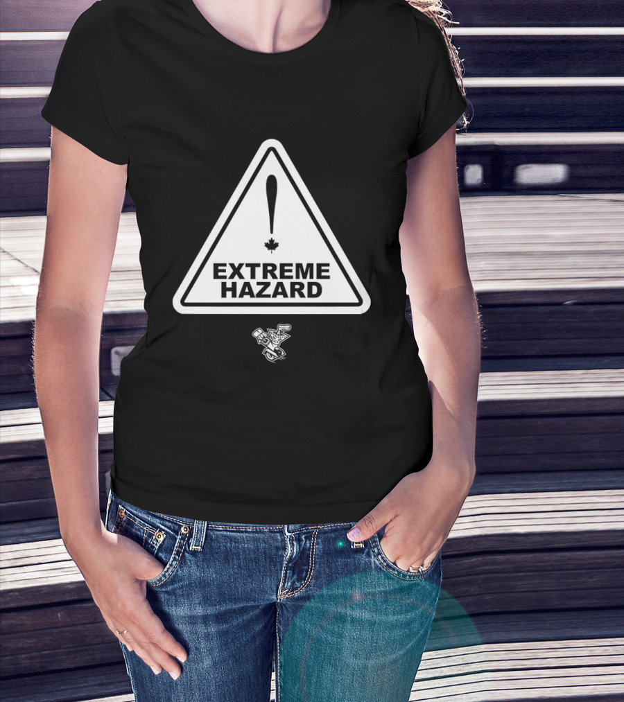 Extreme Hazard Attention Canadians Warning Sign Icon Canada Maple Leaf Moto T-Shirt