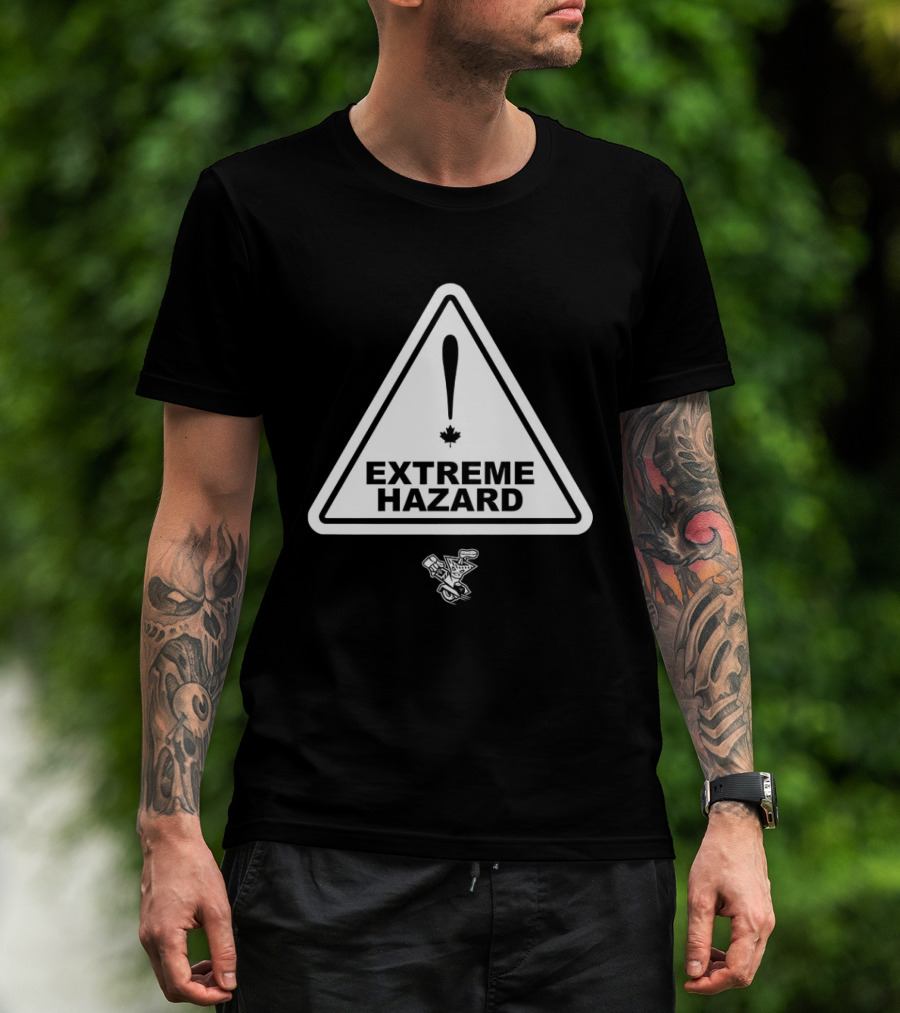 Extreme Hazard Attention Canadians Warning Sign Icon Canada Maple Leaf Moto T-Shirt