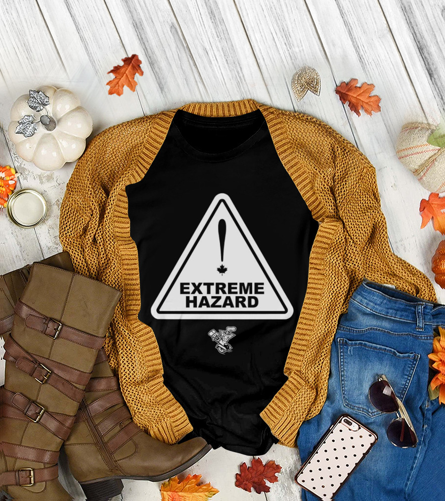 Extreme Hazard Attention Canadians Warning Sign Icon Canada Maple Leaf Moto T-Shirt