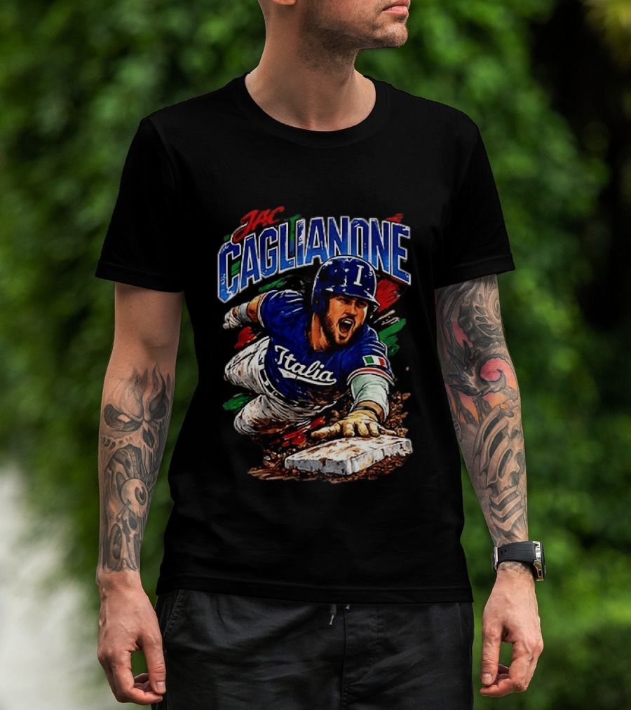 Jac Caglianone Italy Baseball Slide Dynamic Action Caricature T-Shirt