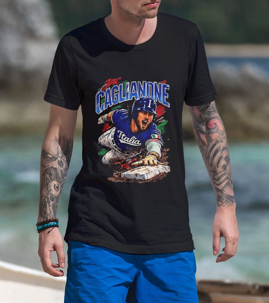 Jac Caglianone Italy Baseball Slide Dynamic Action Caricature T-Shirt