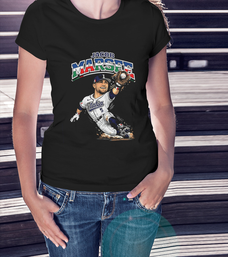 Jacob Marsee Italy Baseball Classic Caricature Jersey Number 5 T-Shirt