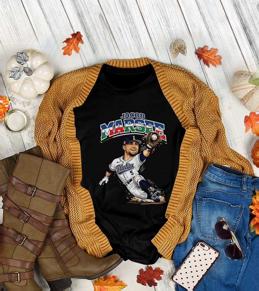 Jacob Marsee Italy Baseball Classic Caricature Jersey Number 5 T-Shirt