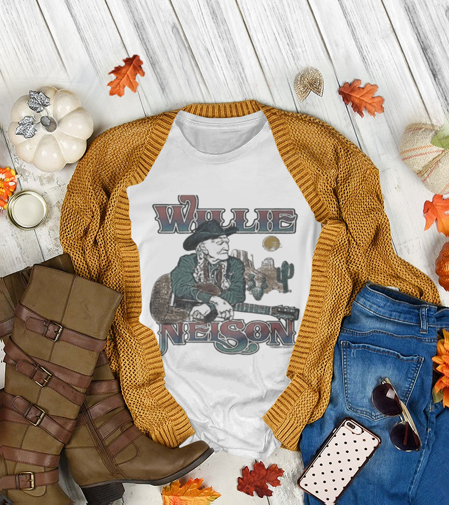 Willie Nelson Desert Cactus Guitar Scene T-Shirt