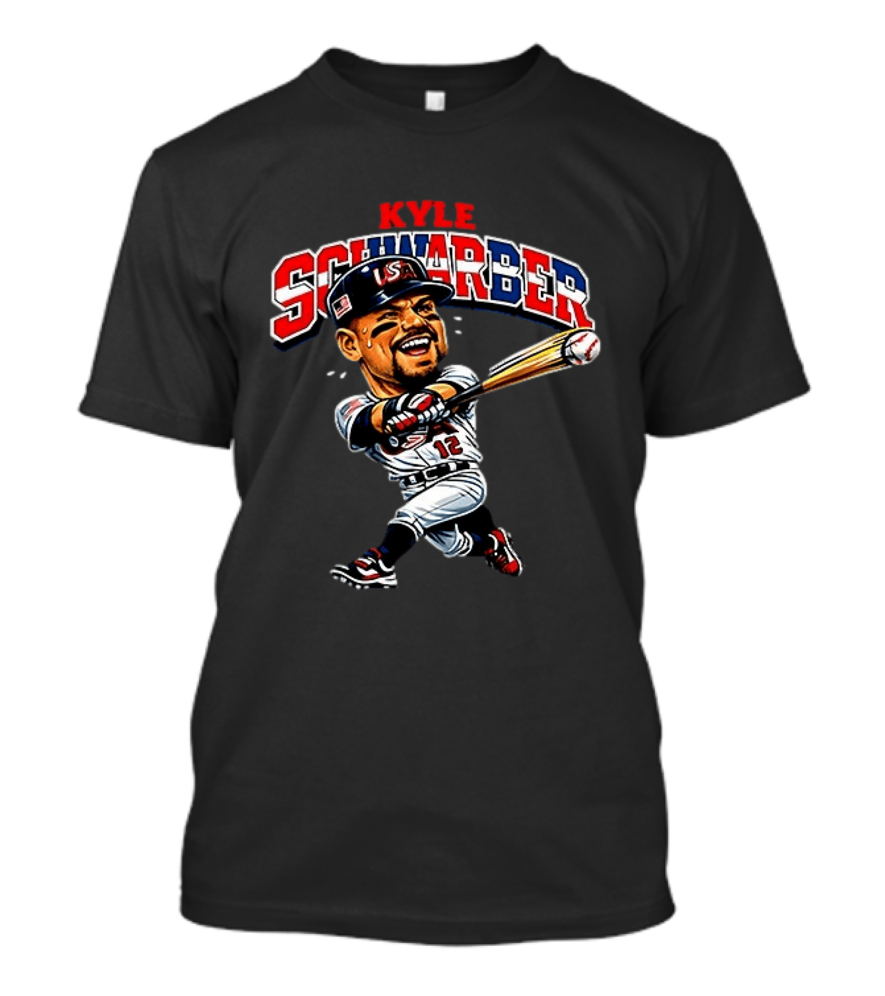 Kyle Schwarber USA Baseball Classic Caricature 12 Jersey Patriotic Batting T-Shirt