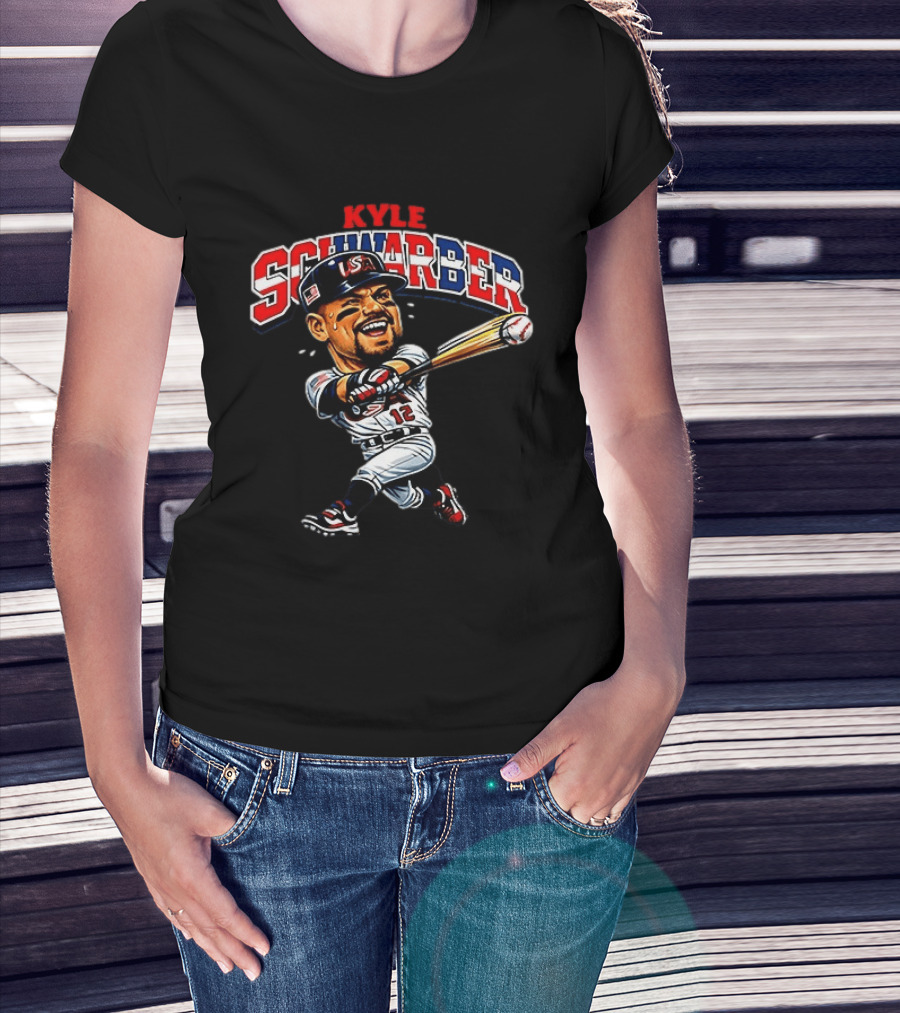 Kyle Schwarber USA Baseball Classic Caricature 12 Jersey Patriotic Batting T-Shirt