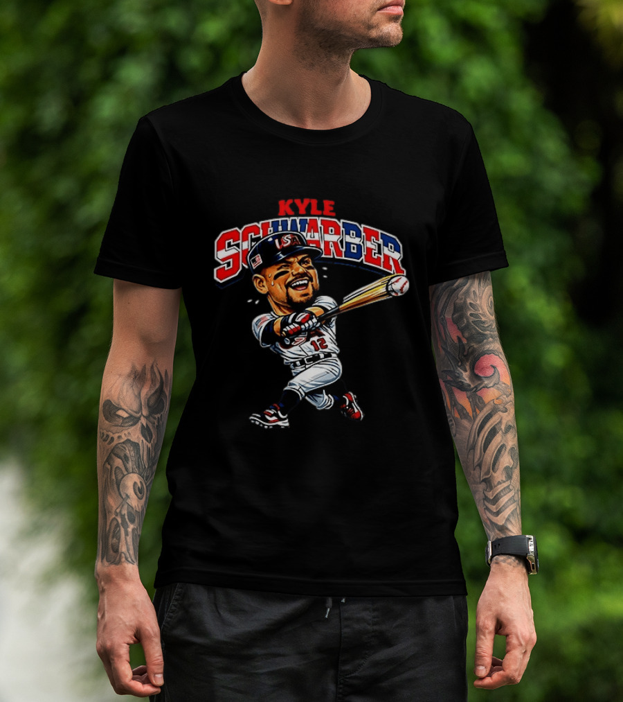 Kyle Schwarber USA Baseball Classic Caricature 12 Jersey Patriotic Batting T-Shirt