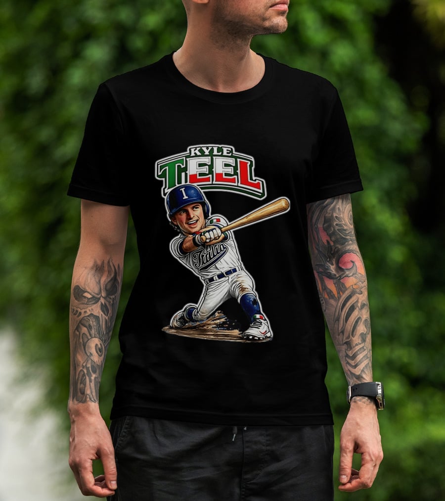 Kyle Teel Italy Baseball Classic Caricature Italy Flag Colors Batting Action T-Shirt
