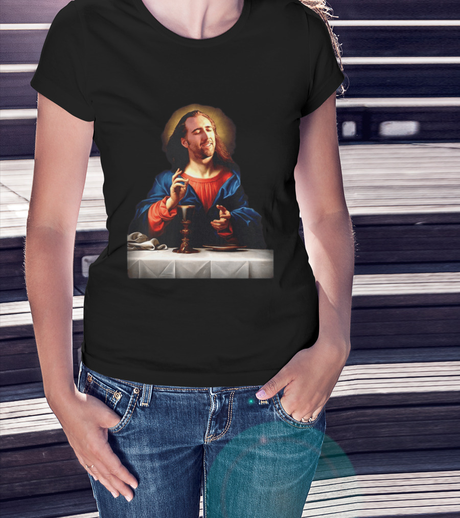 Nic Jesus Blessing The Bread And Wine Iconic Meme Mashup T-Shirt