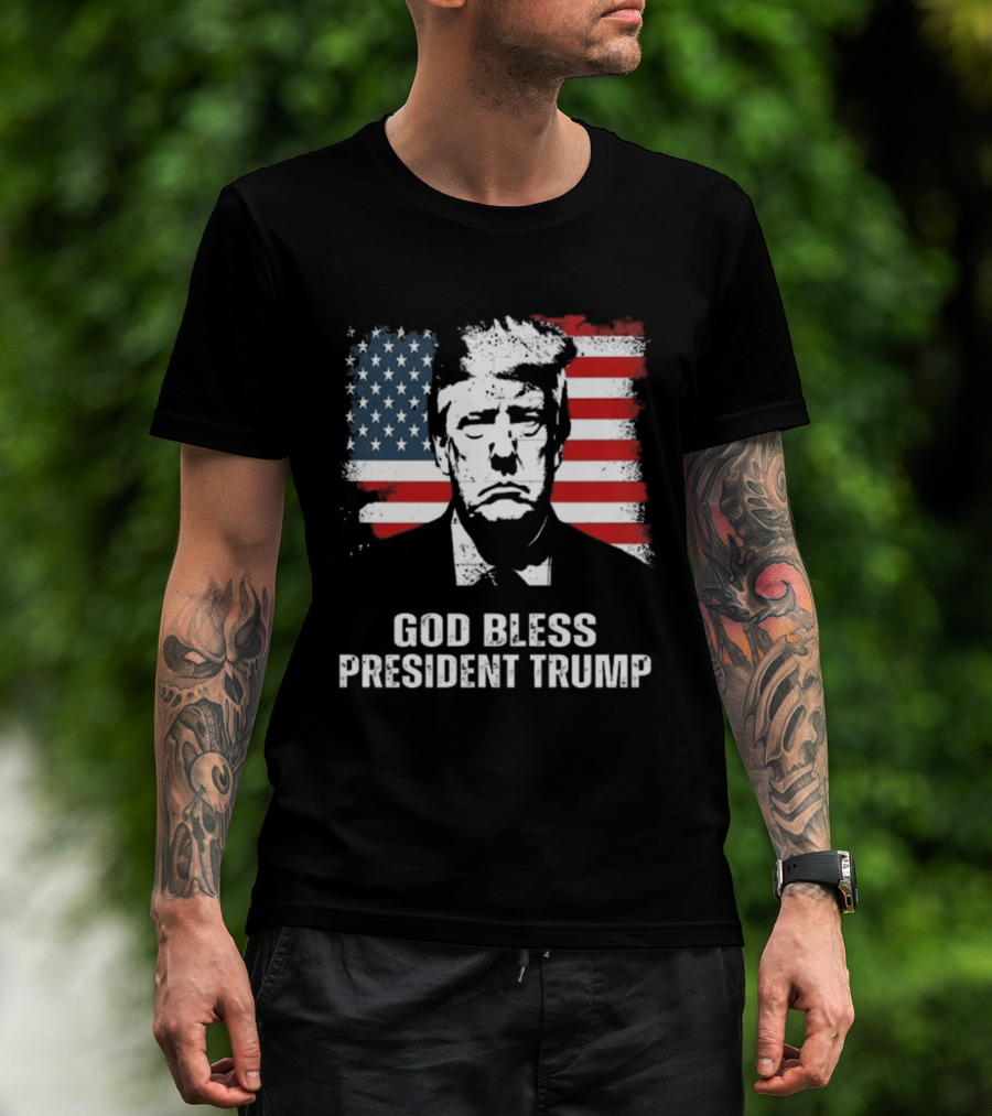 God Bless President Trump American Flag Iconic Style 2024 T-Shirt