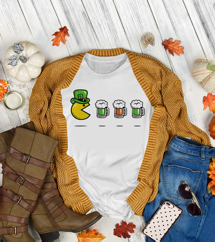Pac Man St Patrick's Day Leprechaun Hat with Green Beer s T-Shirt