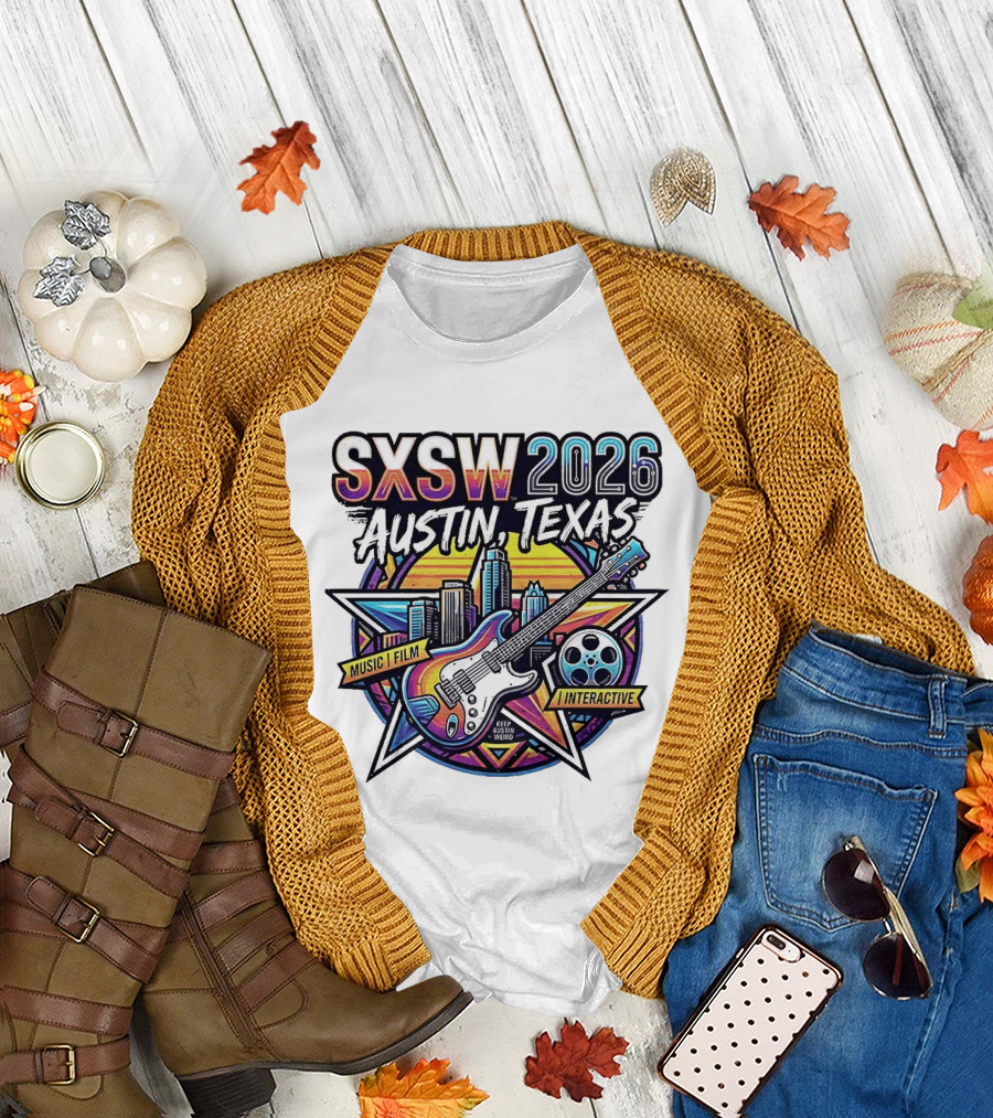 SXSW 2026 Austin Texas Music Film Interactive Guitar Skyline T-Shirt