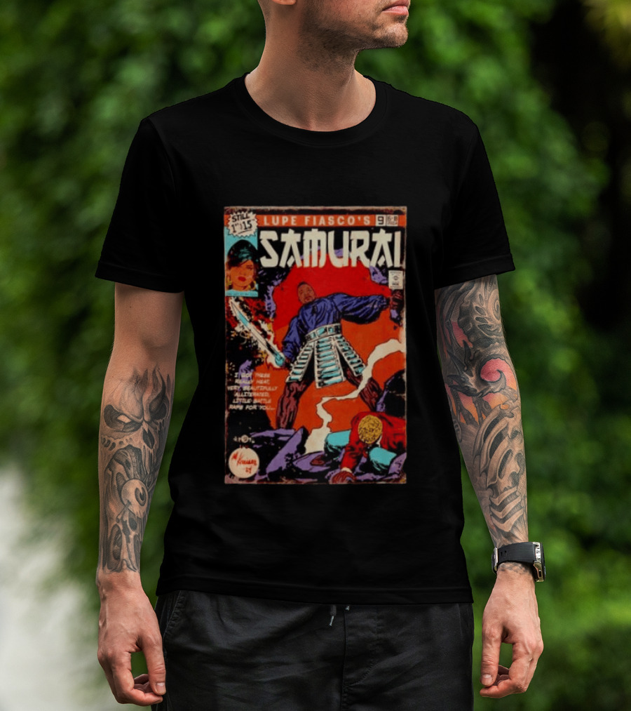 Lupe Fiasco's Samurai Comic Style Issue 9 Cover Art Featuring Fierce Warrior Action And Classic Graphic Novel Vibes T-Shirt