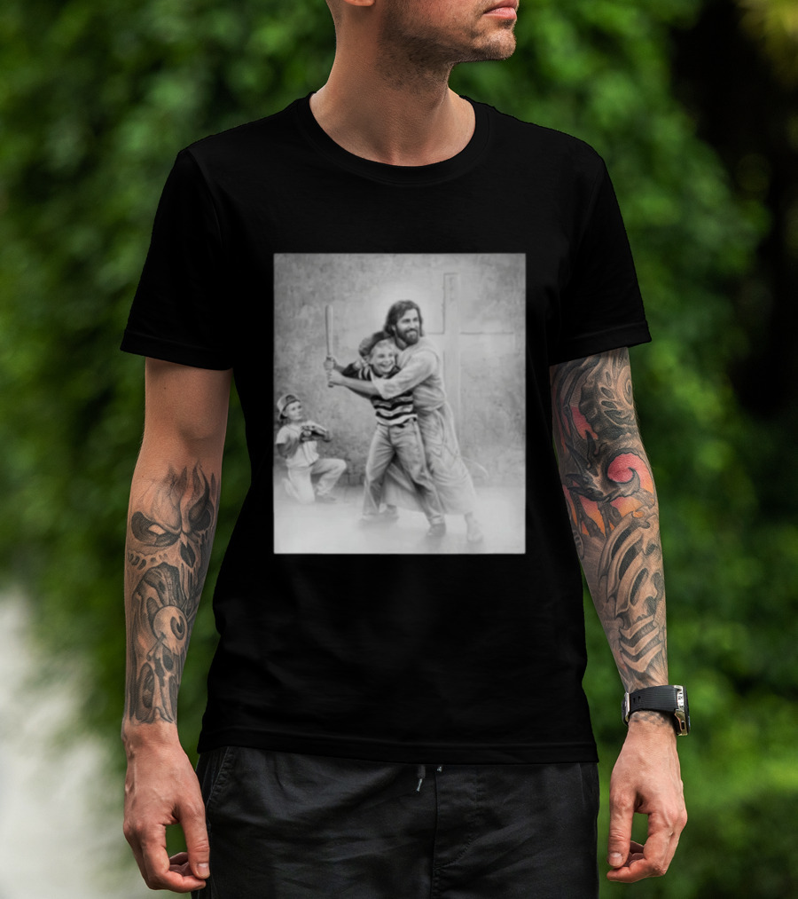Jesus As A Coach With Children Playing Baseball In Front Of A Cross T-Shirt